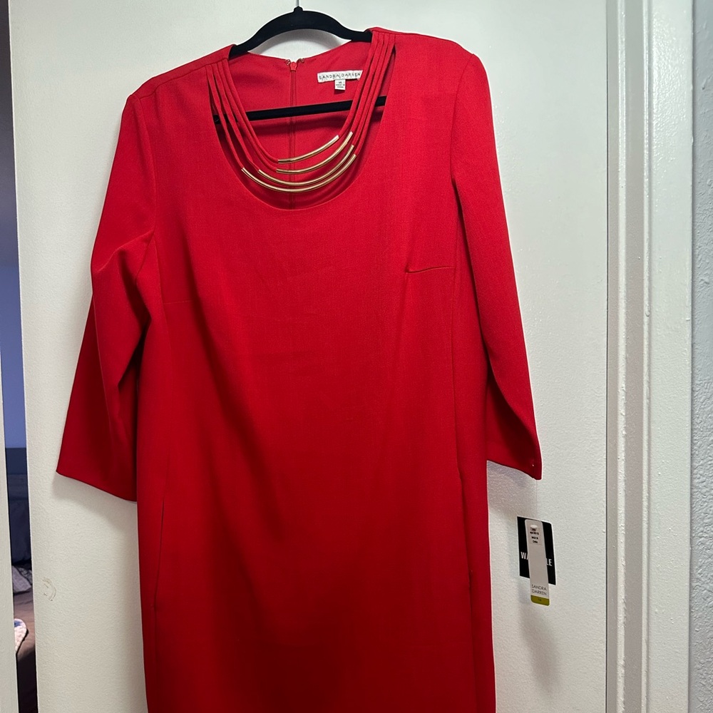 Red Embellished Knee-Length Dress